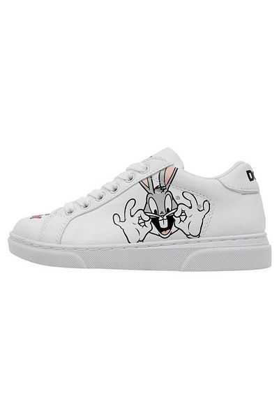 Dogo Unisex Kids Vegan Leather White Sneakers - Warner Bros What's Up Doc Bugs Bunny Design