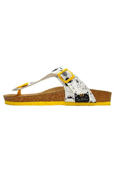 Dogo Women's Vegan Leather White Flip Flops - Monochrome Cats Design