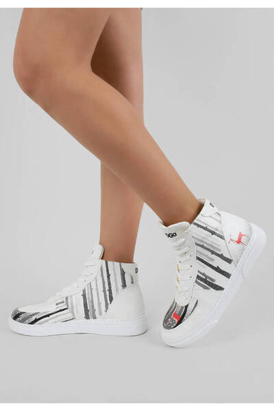 Dogo Kadın Vegan Deri Beyaz High Sneakers - You're The Colour Of My Life Tasarım