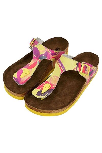 Dogo Women's Vegan Leather Yellow Colored Flip Flops - Planty Design