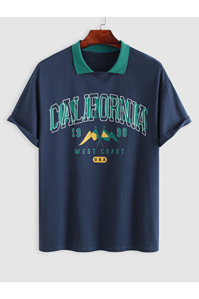 trendgar تي شيرت أخضر كاليفورنيا مطبوع باللون الأزرق الداكن