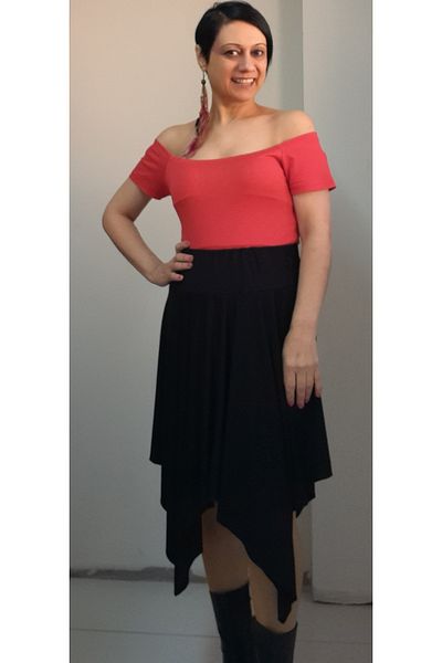 Mertcan Butik Black elastic waist asymmetrical combed cotton Viscose Skirt