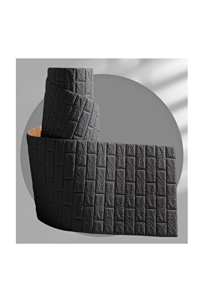 Renkli Duvarlar 70x500cm (3,5 m2) Kendinden Yapışkanlı Duvar Kağıdı Esnek Köpük Paneli 3d Tuğla Desen Siyah