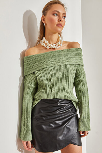 Bianco Lucci Women's Mint Green Degaje Collar Sweater 40981004