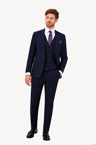 Ysf Men's Navy Blue Pointed Collar Slim Fit Vest Suit