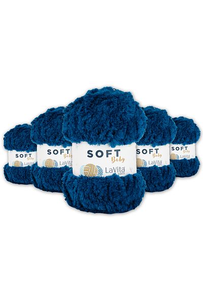 LaVita Yarn Soft Baby Velvet Yarn Amigurumi Pachet de 5 fire de tricotat manual Taka Yarn (5042-Marin) Taka Yarn