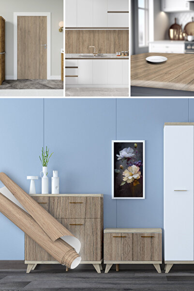 Dekoros Ahşap Görünümlü Yapışkanlı Folyo, Laminent Parke Görünümlü Mobilya Kaplama Folyosu,45x500cm, 0133