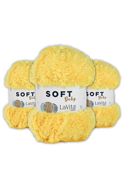 LaVita Yarn Ață moale de catifea pentru bebeluși Amigurumi Pachet de 3 fire de tricotat manual Fire Taka (2026-K.Yellow) Fire Taka