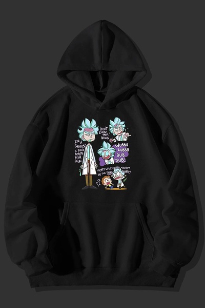 CONSTRAİN Rick and Morty *Rick Series* Baskılı Unisex Siyah Kanguru Cepli Kap...