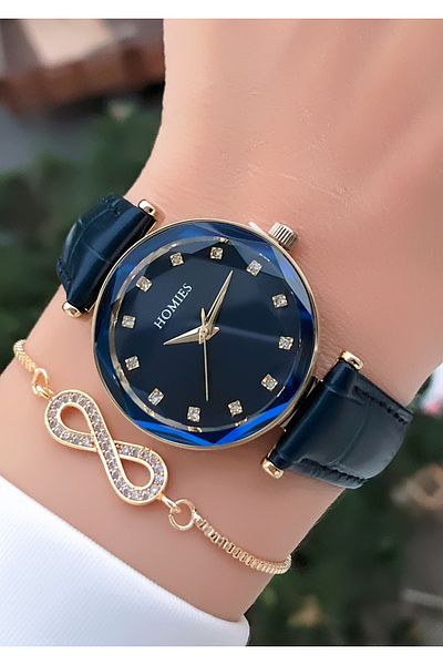 Homies HOMİES BRAND LEATHER CORD WOMEN'S WRISTWATCH WITH BRACELET GIFT