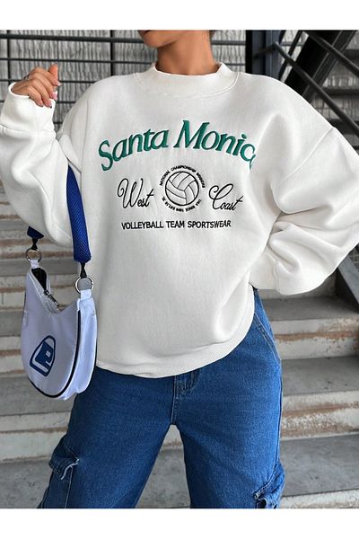 only moon Women's Clothing White Embroidered Oversize Sweatshirt