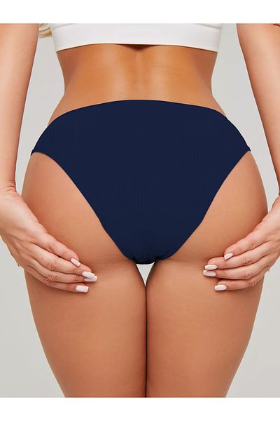 MİSTİRİK Slip din bumbac elastic model Taranto cu talie înaltă cu nervuri Culoare bleumarin