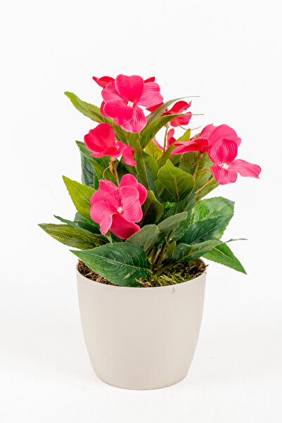 YAPAY ÇİÇEKÇİNİZ زهرة صناعية للزينة في وعاء أبيض 25 سم