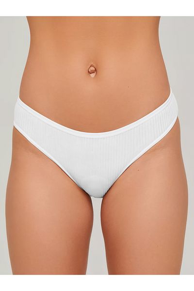 MİSTİRİK Taranto Model Flexible Cotton Slip High Waist Ribbed Panties White Color