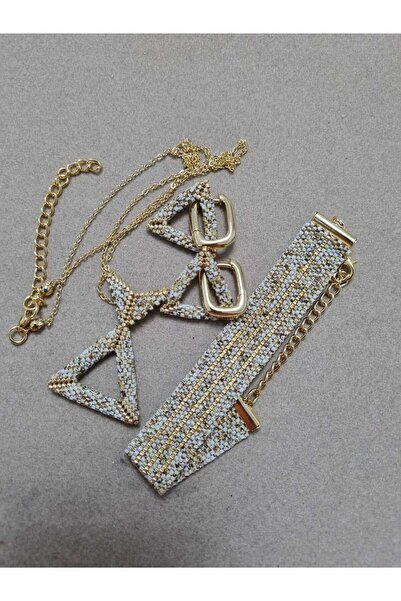 AntiqueMiyuki MİYUKİ PİCASSO BEJ-ALTIN KOLYE-KÜPE-BİLEKLİK TAKIM