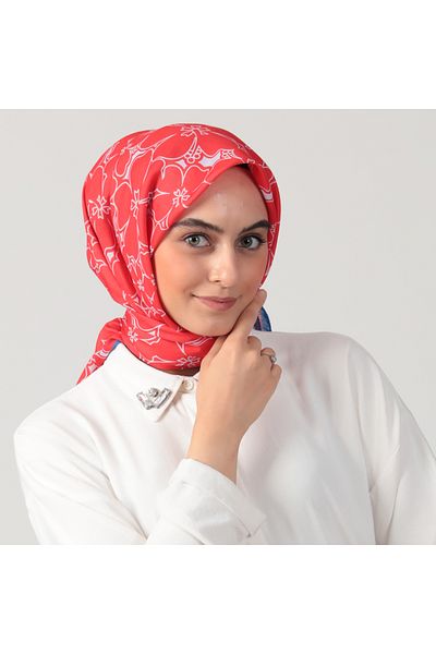 ipekistanbul Cotton Silk Scarf - Clover Pattern - Red