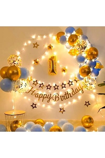 HERA Led Lighted Gold Blue Balloon Arch Kit Birthday Party Set Ornament