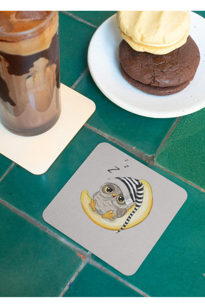 Nino Store Sleepy Owl 7.5*7.5 cm Square Sponge Base Coasters