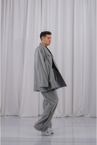 LoFiBuy Fermuar Detaylı Unisex Tie Collar Oversize Takım - Piramit