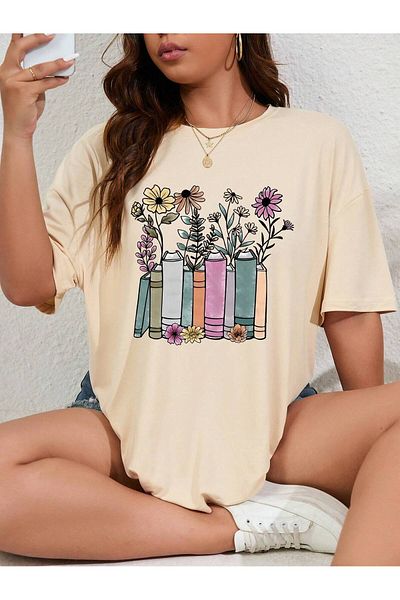 MAGORS Μπλουζάκι μπεζ Oversize με φλοράλ στάμπα