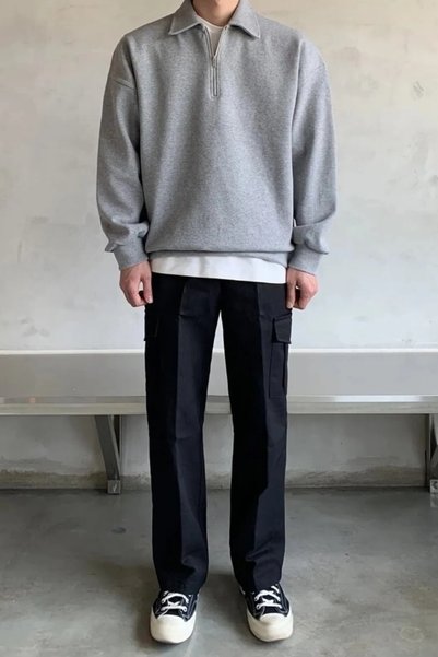 Vio Belle Men's Oversize Half Zipper Sweatshirt with Shirt Collar