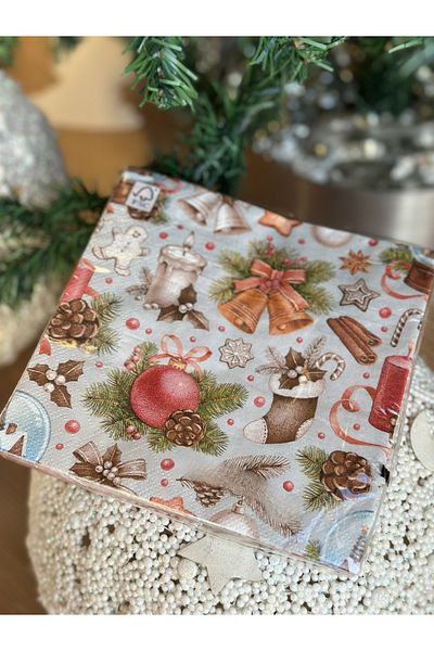 QUEEN AKSESUAR Imported Luxury Tableware Presentation Cone Bow Flower Candle Ornate Patterned Layered Square Large Napkin Set