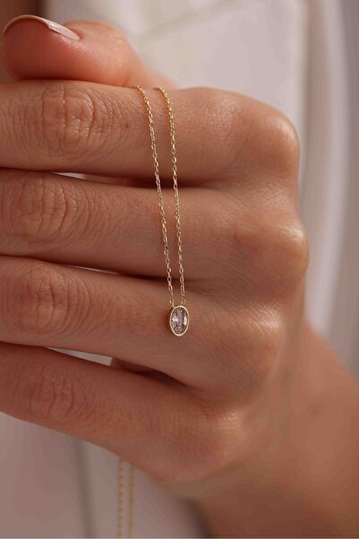 Gianfranco 14 Ayar Oval Taşlı Altın Kolye