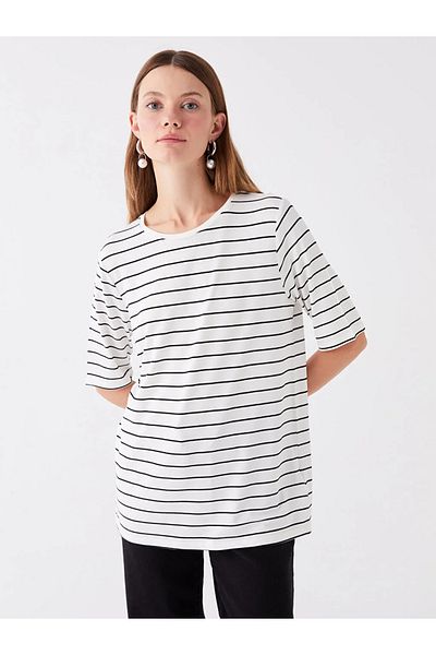 LC Waikiki Tricou de damă cu decolteu în dungi - mânecă scurtă