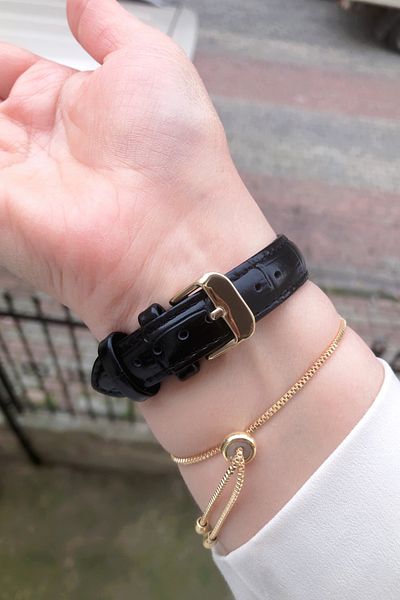 Homies WOMEN'S WRISTWATCH CUT GLASS LEATHER STRAP WITH BRACELET GIFT