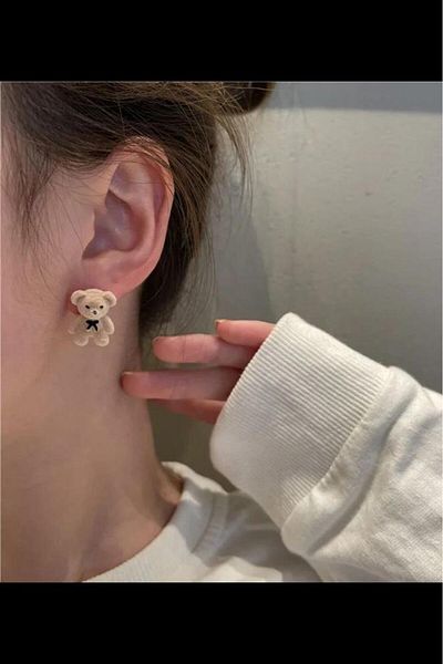 By Zeyna Aksesuar Women's Vip Series Minimal Teddy Bear Model Special Design Brand Earring Set
