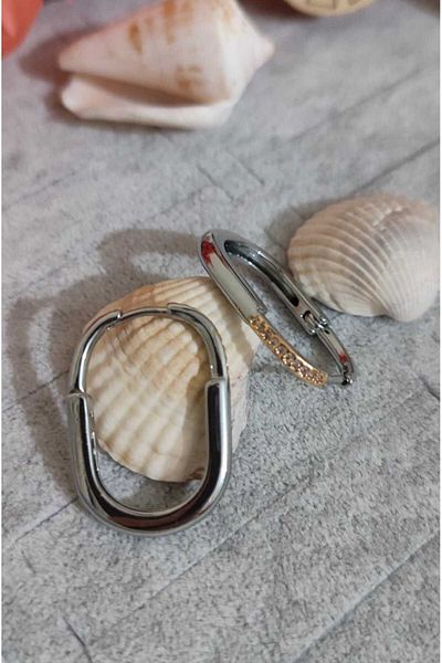 HKN AVM ACCESSORİES New Season Shiny Jewelled Oval Gold Earrings