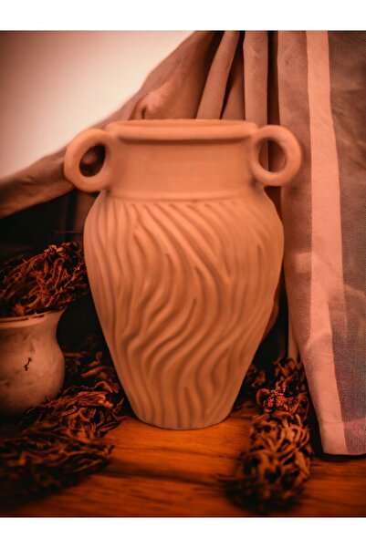 egesaksı 3 saplı dekoratif kil vazo