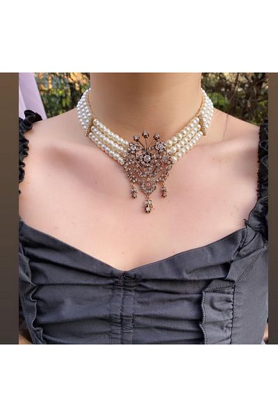 TMD AKSESUAR Mahidevran Antique Pearl Necklace and Earrings
