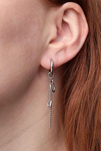 Jaida Moda Unisex 316l Cerrahi Çelik Sallantılı Çengel Figürlü Zincirli Halka Küpe