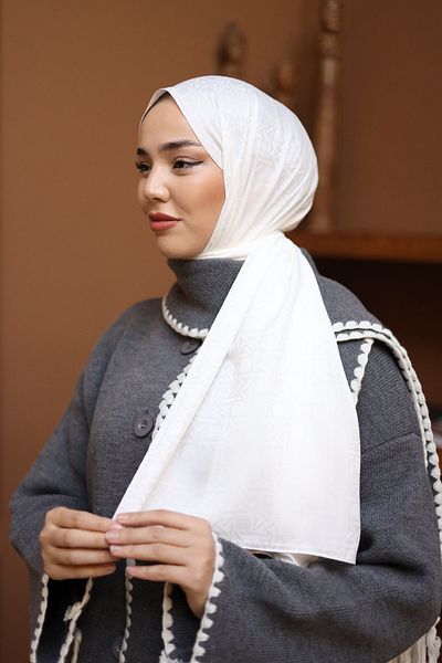 Silk Home شال جاكار فاخر - أبيض
