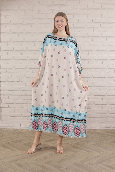 mervemoda Γυναικείο μακρύ φόρεμα από υφαντό βισκόζη σε μπεζ στάμπα