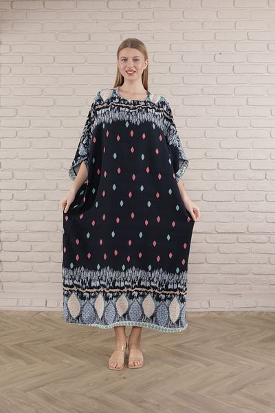 mervemoda Γυναικείο μακρύ φόρεμα από υφαντό βισκόζη με μαύρο στάμπα