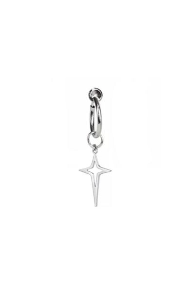 Jaida Moda Unisex Silver North Star Figure Dangle Compression Hoop Earrings