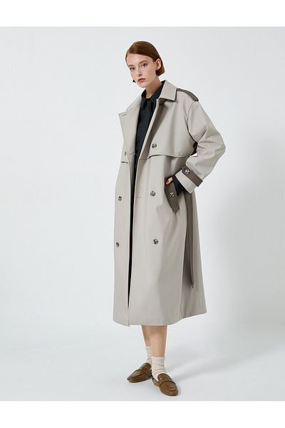Koton Trenchcoat mit zweireihiger Knopfleiste und Gürteltasche in der Taille