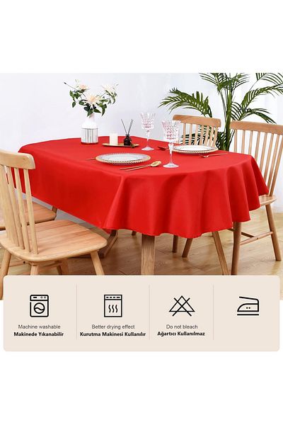 Zeren Home Față de masă ovală, rezistentă la lichide, fără îngrijire, roșie 160 x 300