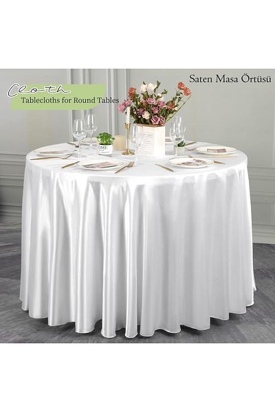 Zeren Home Fata de masa rotunda mare din satin pentru nunta, hotel, restaurant, masa de petrecere