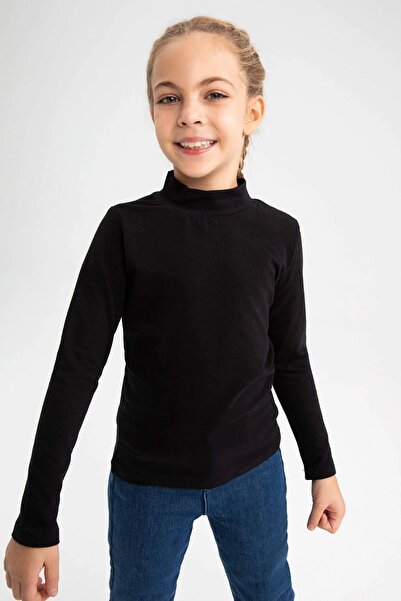 NetsaTekstil Girl's Black Half Turtleneck Badi Long Sleeve ÇB-1001