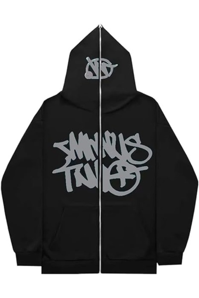 BİLBEC JEANS Grunge Tam Fermuar Y2k Kapşonlu Üst