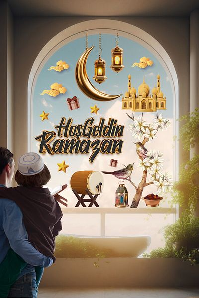 PANDA SOKAĞI Ramadan Bear Themed Sticker Set, Ramadan Drum, 3D Custom Sticker Set,