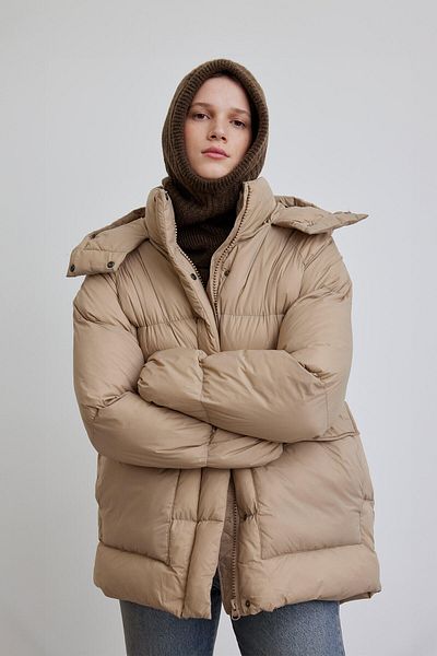 Manuka OVERSIZE-PUFFMANTEL MIT TASCHE, DUNKELBEIGE