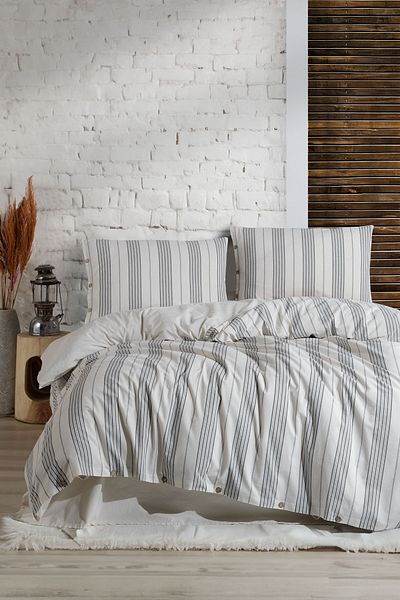 Macas Home Σετ παπλωματοθήκη διπλής κρεβατοκάμαρας Zeus Anthracite Washed Yarn Dyed 200*220