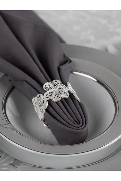 Black Sea Port Filigree Handmade Napkin Ring Clover Model 2 Pieces