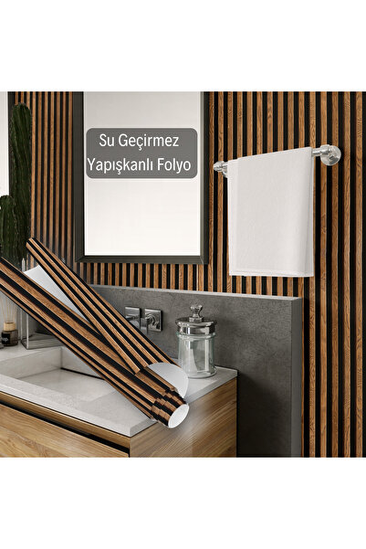 Dekoros Lambri Panel Görünümlü Yapışkanlı Folyo, Ahşap Masa, Dolap, Mobilya Kaplama Kağıdı 45x500cm 0149