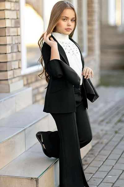 Riccotarz Set aus Neckholder-Bluse mit Perlen- und Steinbestickung und Brosche in Schwarz für Mädchen