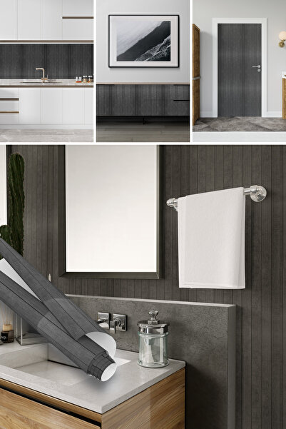 Dekoros Siyah Kendinden Yapışkanlı Folyo, Laminent Parke Görünümlü Mobilya Kaplama Kağıdı 45 x 500cm 0144